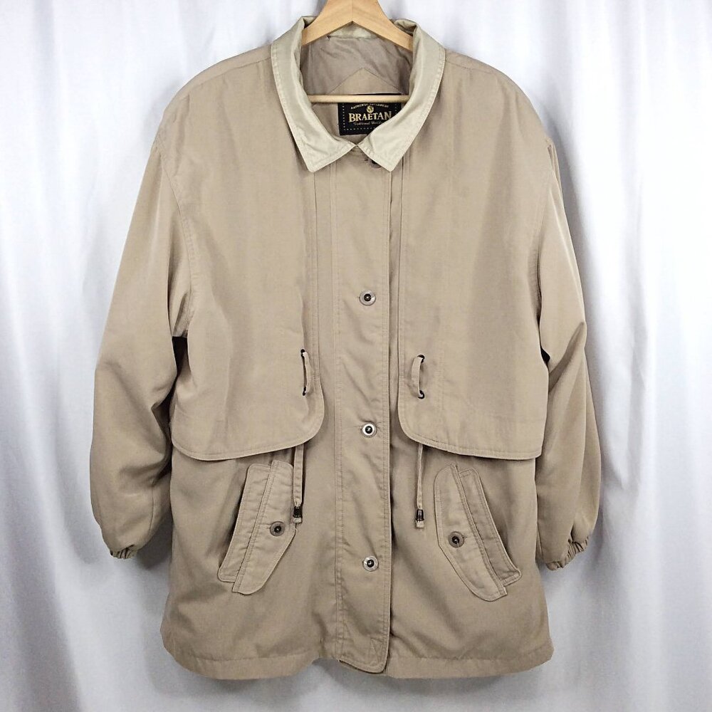 Vintage Braetan Mid Length Trench Coat Jacket Women's Size Large Beige Button Up